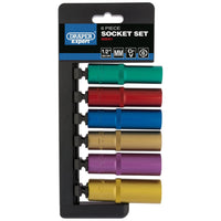 Draper Metric Coloured Deep Socket Set, 1/2" Sq. Dr. (6 Piece) 50541