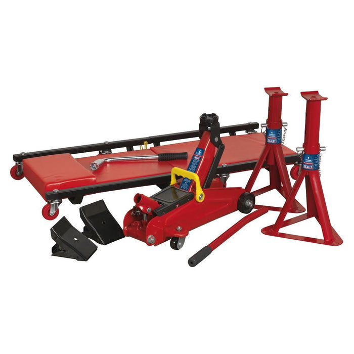 Sealey Lifting Kit 5pc 2 Tonne (Inc Jack AXLe Stands Creeper Chocks & Wrench)