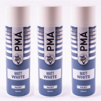 3 x PMA Aerosol Spray Paint Matt White Acrylic High Coverage 500ml