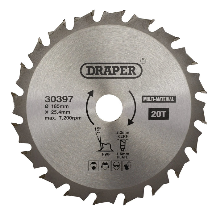 Draper TCT Multi-Purpose Circular Saw Blade, 185 x 25.4mm, 20T - SBM4