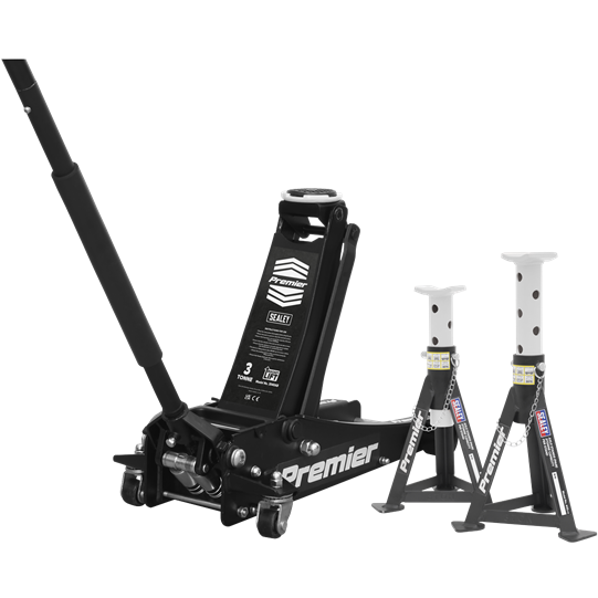 Sealey Trolley Jack 3t & AXLe Stands (Pair) 3t per Stand Combo 3040ABCOMBO Sealey - Town Tools 