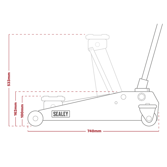 Sealey Trolley Jack 3 Tonne Rocket Lift Black 3040AB Sealey - Town Tools 