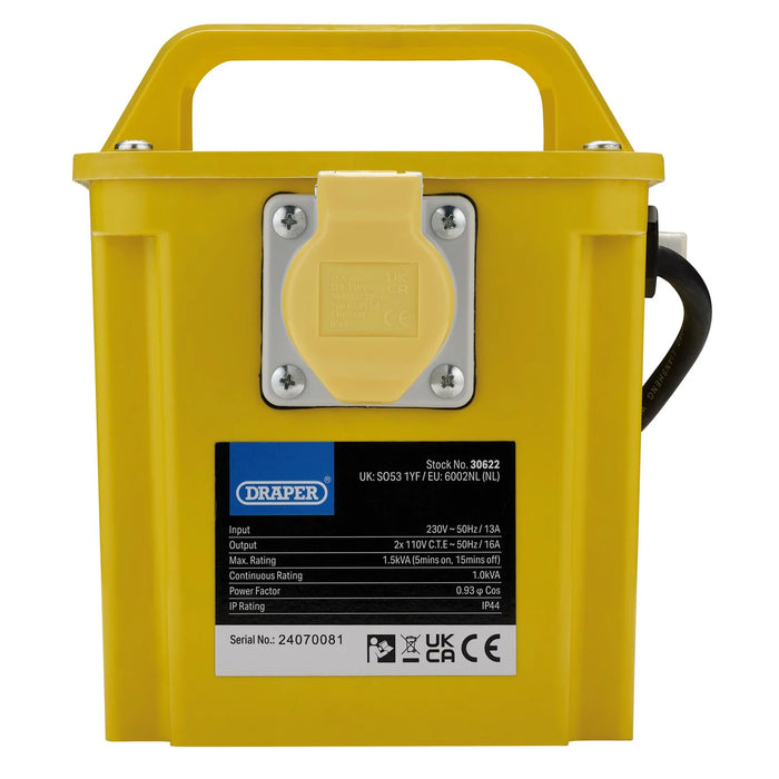 Draper 110V Portable Transformer, 1.5kVA - DPT1500A
