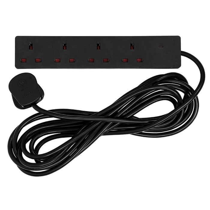 Draper 4 Way Black Extension Lead, 5m - EL45N13AB