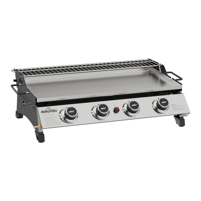 Dellonda 4 Burner Stainless Steel Portable Gas Plancha with Warming Rack 10kW