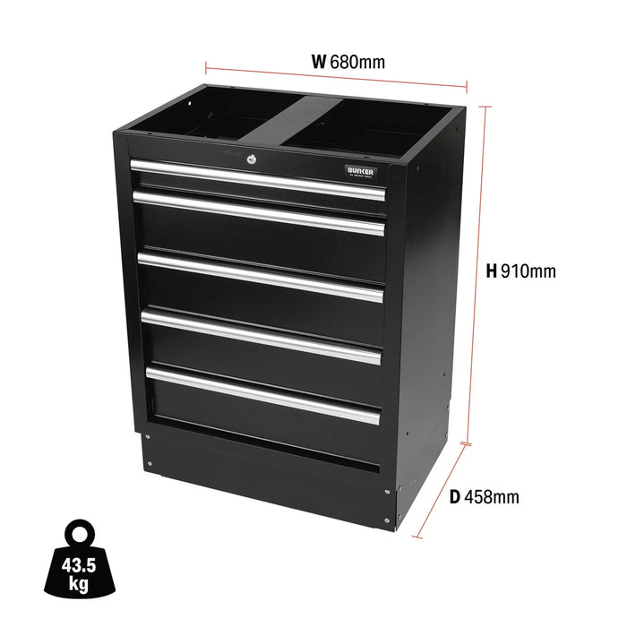 Draper BUNKER Modular Floor Cabinet, 5 Drawer, 680mm - MS400-5BU