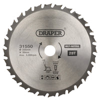 Draper TCT Multi-Purpose Circular Saw Blade, 255 x 30mm, 28T - SBM8