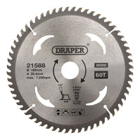 Draper TCT Circular Saw Blade for Wood, 185 x 25.4mm, 60T 21588