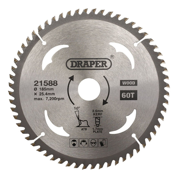 Draper TCT Circular Saw Blade for Wood, 185 x 25.4mm, 60T 21588 Draper - Town Tools 