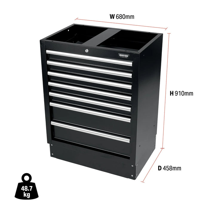 BUNKER Modular Floor Cabinet, 7 Drawer, 680mm - MS400-7BU