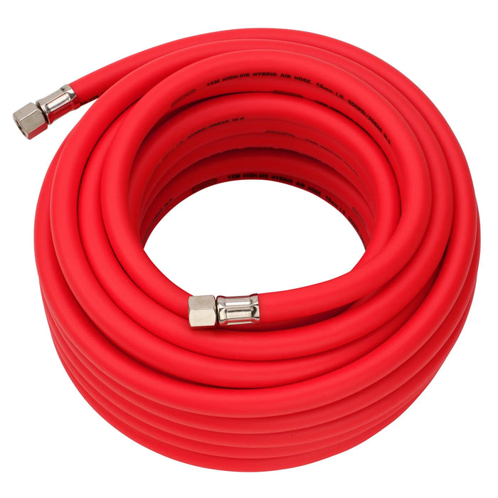 Draper High Visibility Hybrid Air Hose, 15m x , 1/4" BSP, Red 8-10mm
