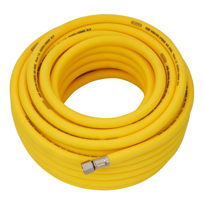 Draper High Visibility Hybrid Air Hose, 20m x , 1/4" BSP, Yellow 8-10mm