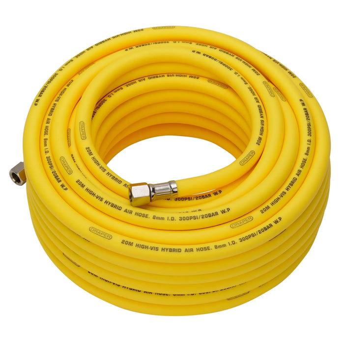 Draper High Visibility Hybrid Air Hose, 20m x , 1/4" BSP, Yellow 8-10mm
