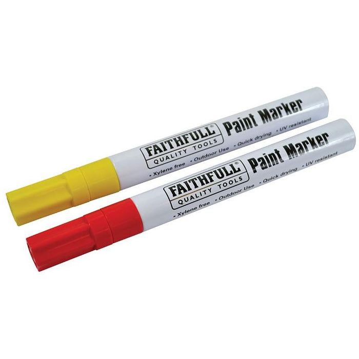 Faithfull Paint Marker Pen Yellow & Red (Pack 2) Faithfull - Town Tools