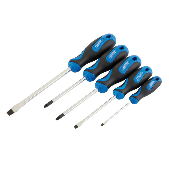 Draper Soft Grip Screwdriver Set, 3 x Plain Slot, 1 x Cross Slot, 1 x PZ TYPE (5