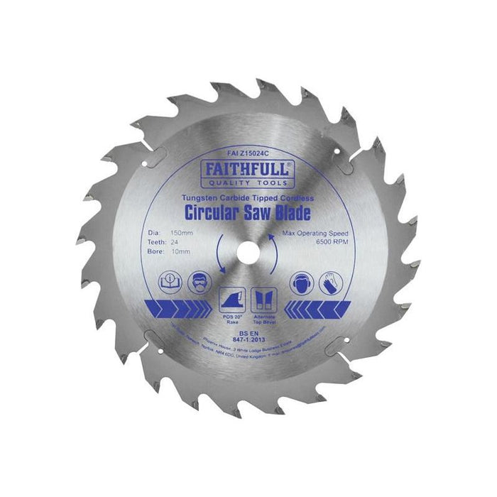 Faithfull TCT Cordless Trimsaw Blade 150 x 10mm x 24T POS Faithfull - Town Tools