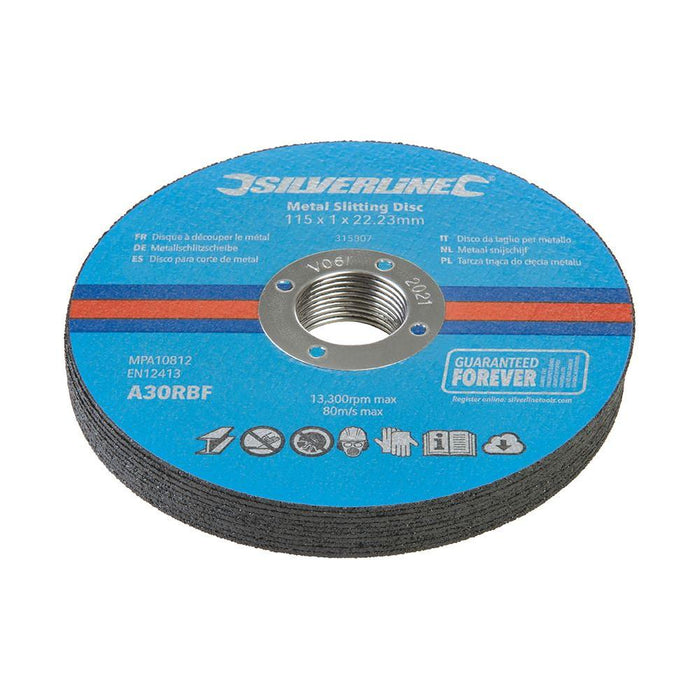 Silverline Metal Slitting Discs 10pk 115 x 1 x 22.23mm Silverline - Town Tools 