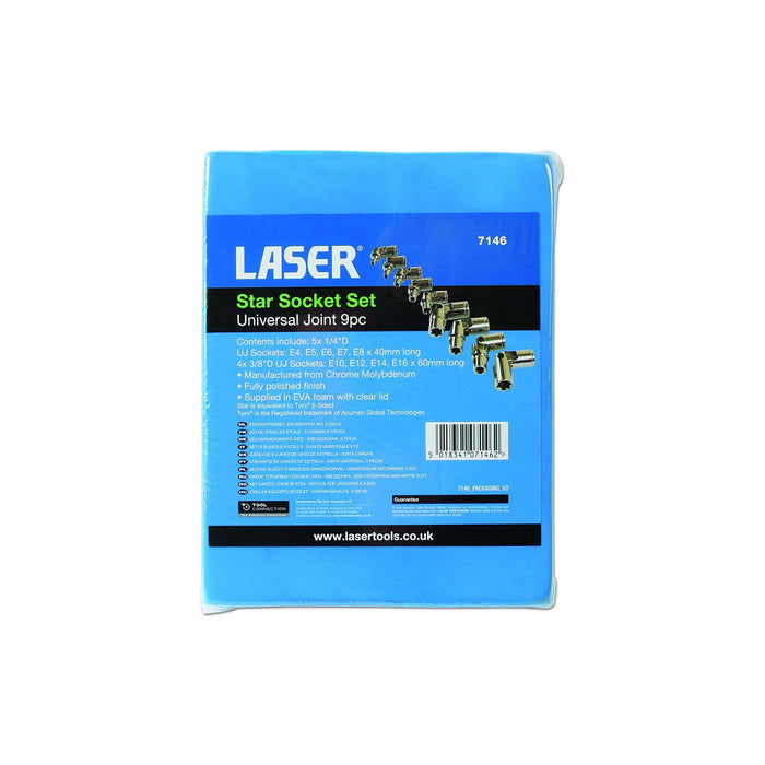 Laser Universal Joint Star Socket Set 1/4"D, 3/8"D 9pc 7146