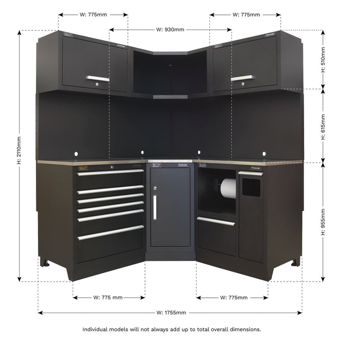 Sealey Premier Premier Corner Storage System with Stainless Worktop 1.7m Sealey Premier - Town Tools 