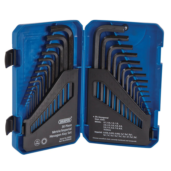 Draper Metric/Imperial Combined Long Pattern Hexagon Key Set (30 Piece) - KW30/B