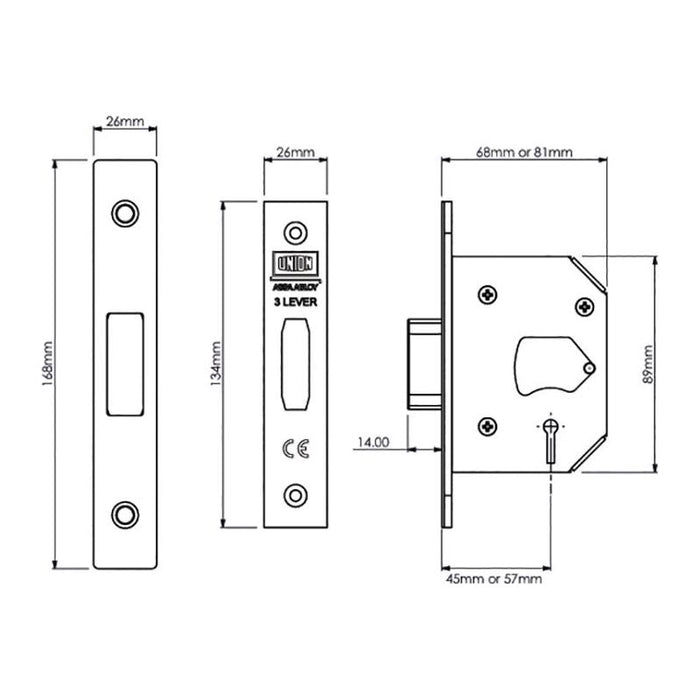 Union StrongBOLT 2103S 3 Lever Mortice Deadlock Polished Brass 81mm 3in Visi UNION - Town Tools