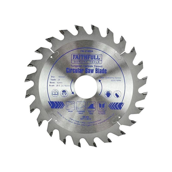 Faithfull TCT Circular Saw Blade 160 x 30mm x 24T POS Faithfull - Town Tools