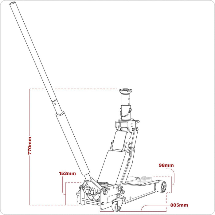 Sealey Low Profile High Lift Trolley Jack with Rocket Lift 2/3 Tonne 3200LEHL Sealey - Town Tools 