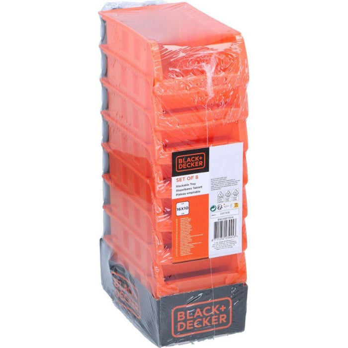 Black+Decker Storage Bins - Set Of 8 Stackable Bins, 16 X 10 Cm, Orange Black+Decker - Town Tools 