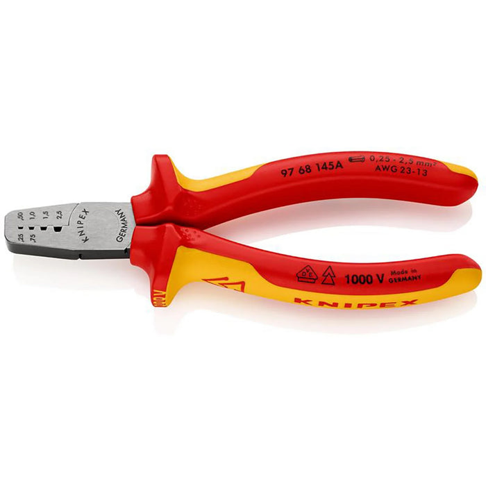 KNIPEX 97 68 145 A VDE Crimping Pliers for Wire Ferrules, 145mm - 97 68 145 A