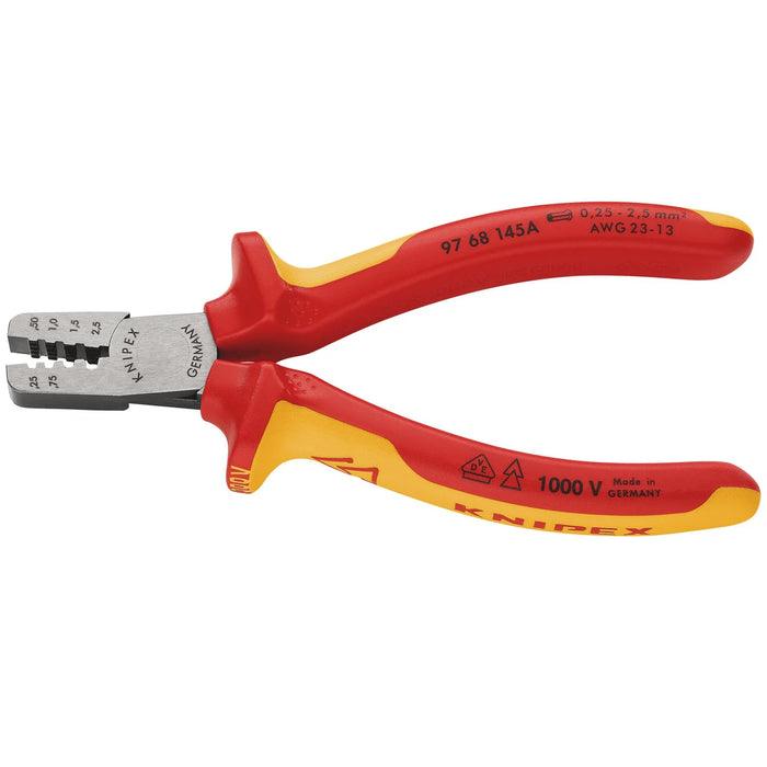 KNIPEX 97 68 145 A VDE Crimping Pliers for Wire Ferrules, 145mm - 97 68 145 A