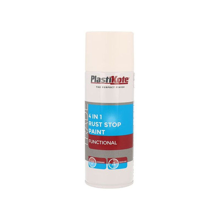 Plastikote Trade 4-in-1 Rust Stop Spray Paint White 400ml PlastiKote - Town Tools