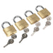 Sealey Brass Body Padlock with Brass Cylinder 40mm Keyed Alike Pack of 4 S0992 Siegen by Sealey - Town Tools 