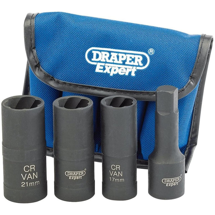 Draper Wheel Nut Double Impact Socket Kit, 1/2" Sq. Dr. (4 Piece) 09539 Draper - Town Tools 