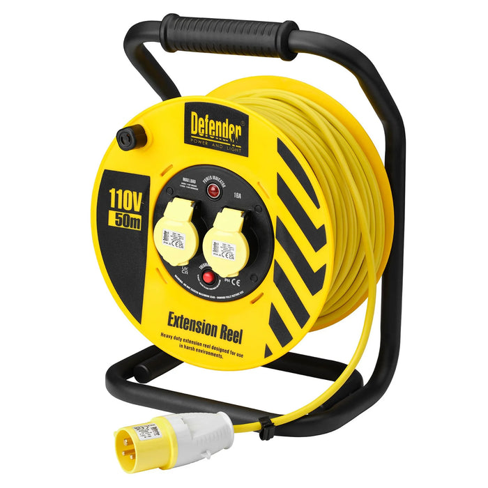 Defender E86500 110V Industrial Cable Reel, 1.5mm², 16A, 50m - E86500