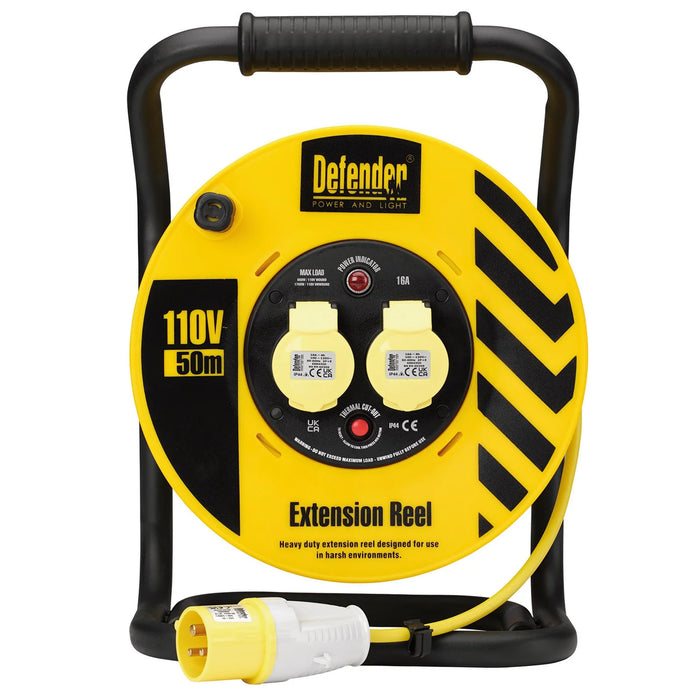 Defender E86500 110V Industrial Cable Reel, 1.5mm², 16A, 50m - E86500
