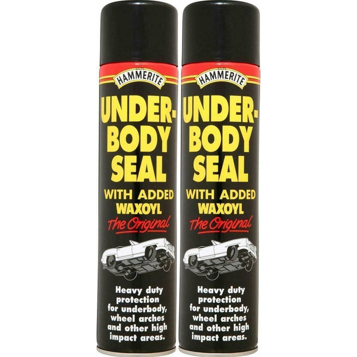 2 x Hammerite Underbody Seal With Waxoyl 600ml Black Underseal Aerosol Vehicle Hammerite - Town Tools 