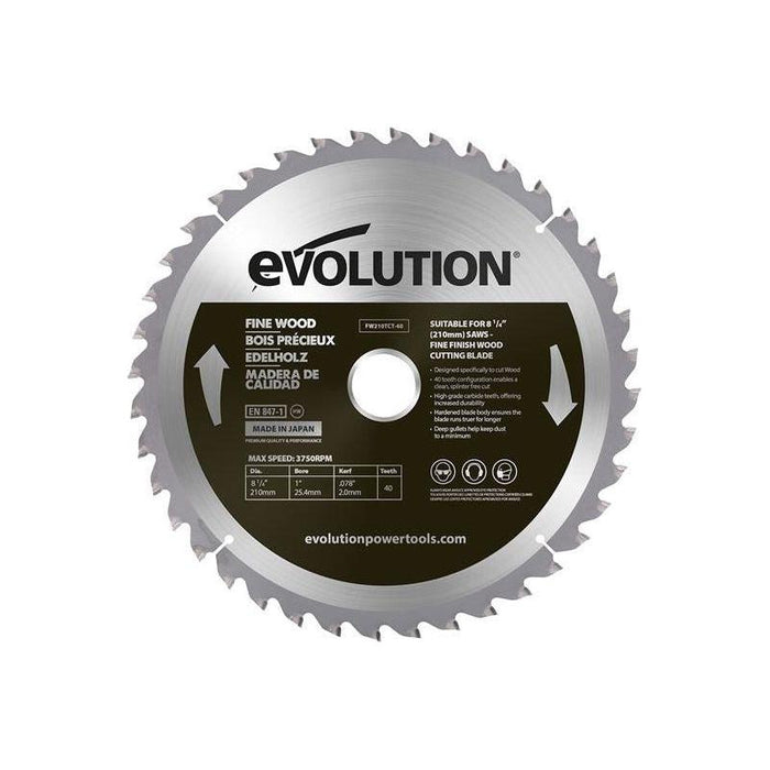 Evolution Fine Wood Mitre/Table Saw Blade 210 x 25.4mm x 40T Evolution - Town Tools