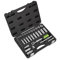 Siegen Siegen Extending Ratchet Socket Set 3/8"Sq Drive 34pc S01287