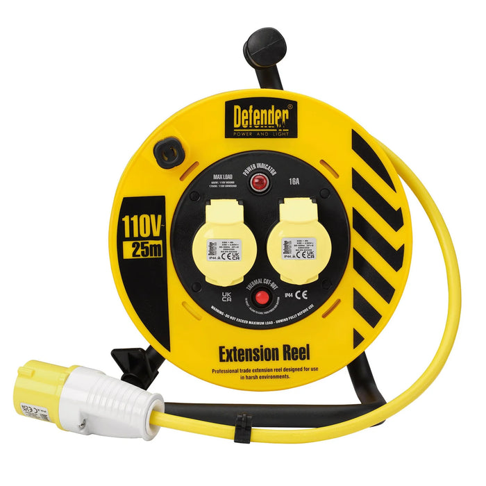Defender E86455 110V Heavy Duty Industrial Cable Reel, 25m - E86455