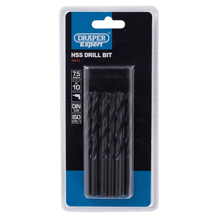 Draper HSS Drill Bit, 7.5mm (Pack of 10) 38812 Draper - Town Tools 