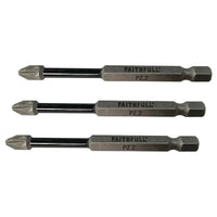Faithfull Pozidriv Impact Screwdriver Bits PZ2 x 75mm (Pack 3)