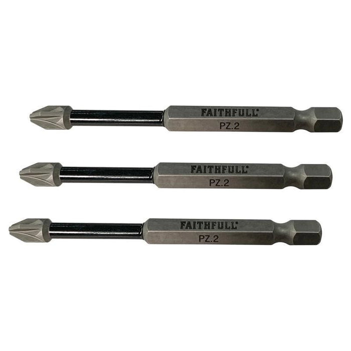 Faithfull Pozidriv Impact Screwdriver Bits PZ2 x 75mm (Pack 3) Faithfull - Town Tools