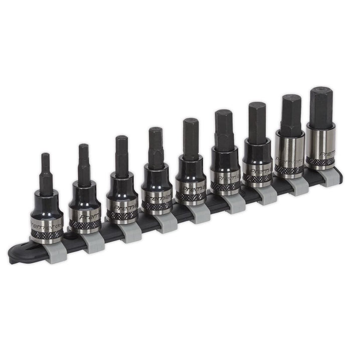 Sealey Hex Key Socket Bit Set 9pc 3/8"Sq Drive Metric Black AK7986 Sealey - Town Tools 