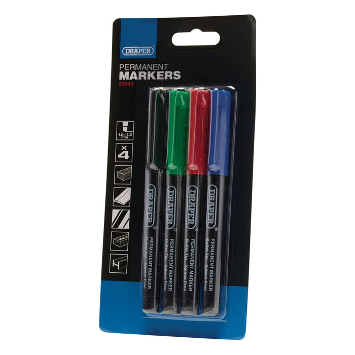 Draper Marker Pens, Multicoloured (Pack of 4) 20943 Draper - Town Tools 