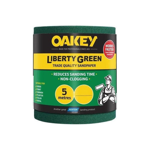 Oakey Liberty Green Sanding Roll 115mm x 5m Medium 80G Oakey - Town Tools