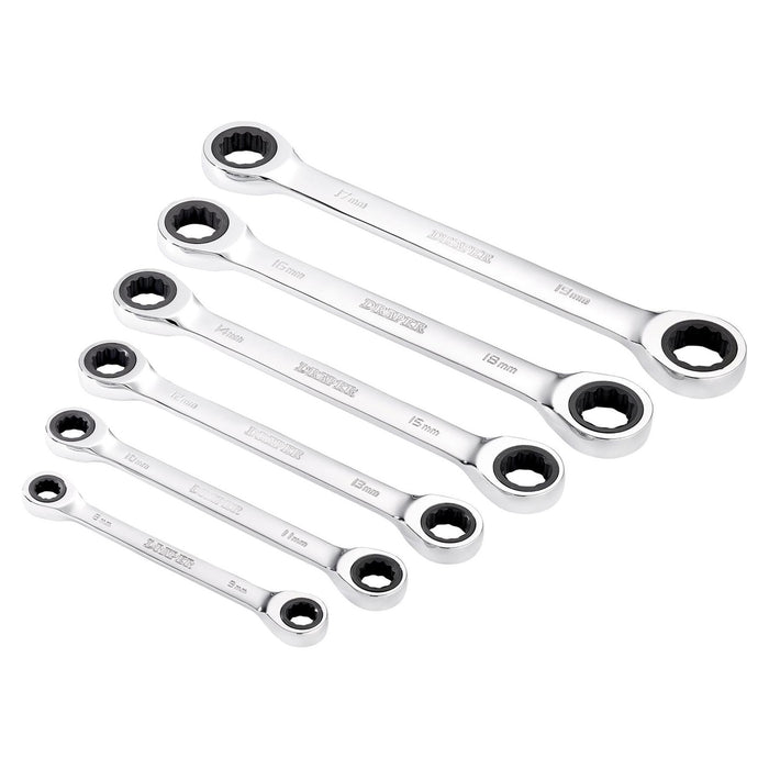 Draper Draper HI-TORQ Metric Double Ratchet Ring Spanner Set (6 Piece) Draper - Town Tools