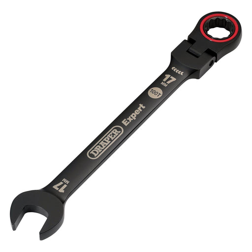 Draper Expert HI-TORQ Metric Flexible Head Ratchet Combination Spanner, 17mm, Black Draper - Town Tools