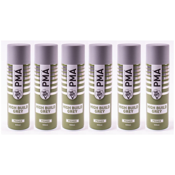 6x High Build Primer - 500ml Spray On Paint - Autotek Grey Aerosol High Coverage PMA - Town Tools 