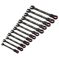Draper Expert HI-TORQ Metric Flexible Head Ratchet Combination Spanner Set, Black (12 Piece)