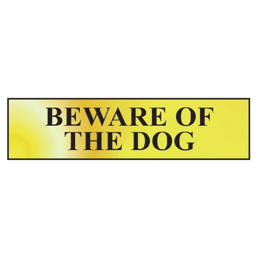 Scan Beware Of The Dog - Polished Brass Effect 200 x 50mm Scan - Town Tools